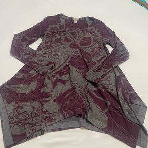Soft Surroundings Purple Grey Floral Paisley Lagenlook Sweater Size Small